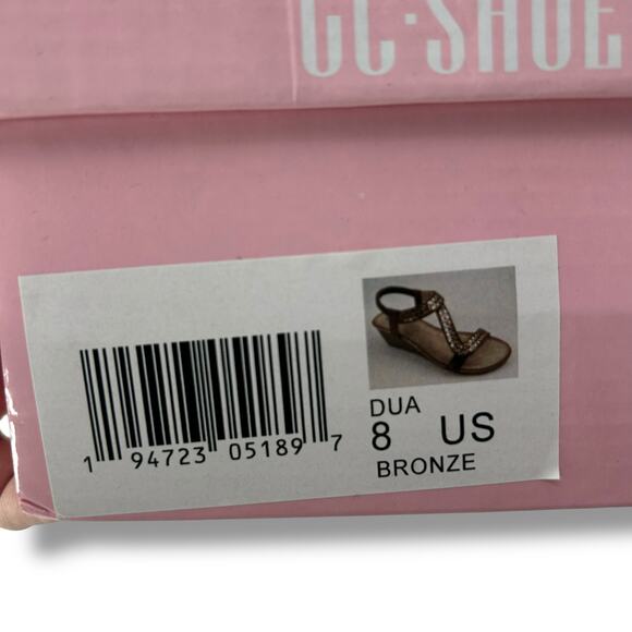 NEW GC Shoes Sandals Size 8 Brown rhinestone Embellished Low Wedge Strappy Boho - Picture 13 of 13